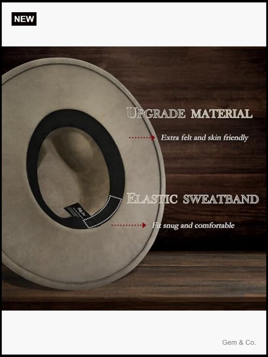 Felt Rancher Fedora Hat Wide Brim Unisex Vintage Cowboy Style main image 2